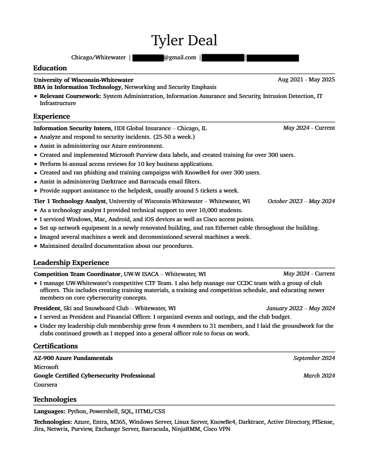 my resume, redacted for privacy.